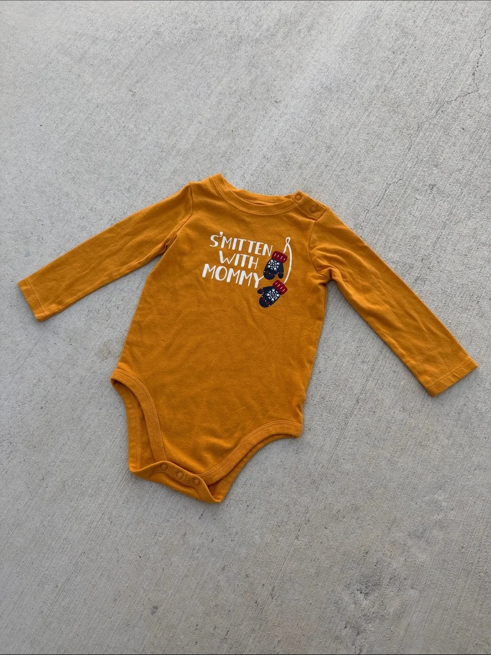 Mustard Long-Sleeve One-Piece Bodysuit with S'mitten with mommy Graphic 24M